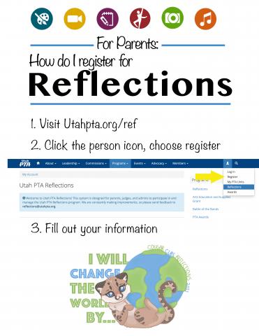 How to register for Reflections, visit utahpta.org/ref. Click the person icon, choose register