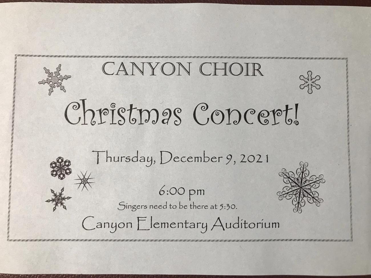 Canyon Choir Christmas Concert! Canyon Elementary